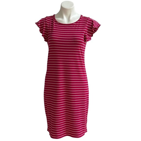 White House Black Market Pink Flounce Sleeve Striped Shift Dress, Women's Size M - Picture 2 of 10